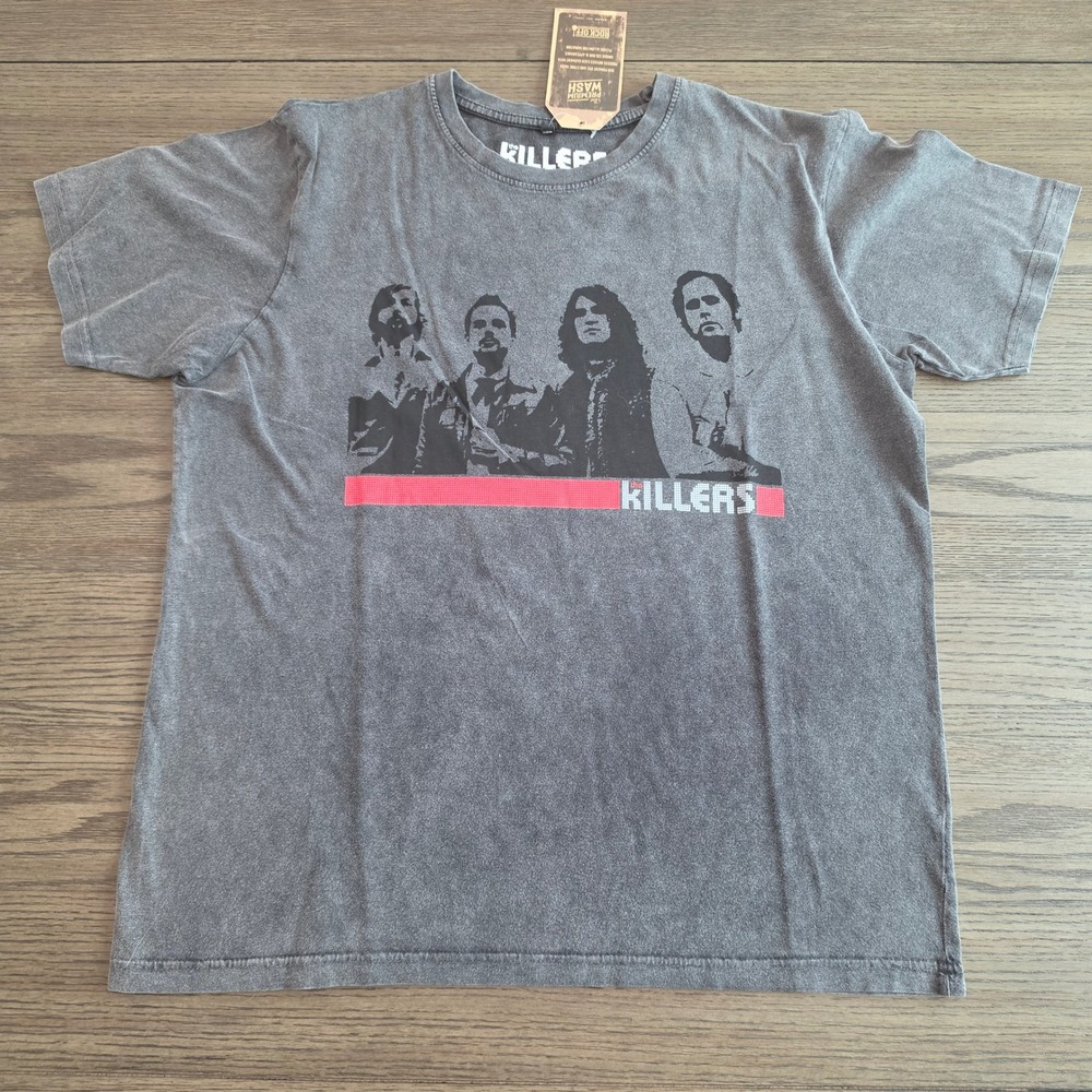 The Killers Band Photo Mono Stone Wash Charcoal T-Shirt XL NWT FACTORY PACKAGING